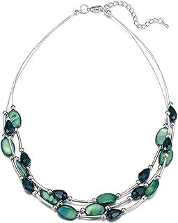 BULINLIN Crystal Layered Statement Necklace for Women, Shell Choker Necklace with Chunky Silver Metal Fashion Jewelry Gifts for Her