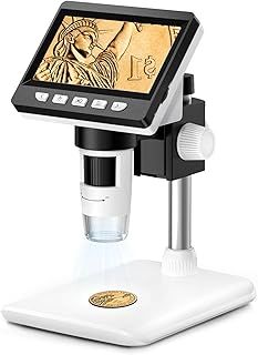 Digital Microscope Camera for Kids/Adults,50-1000X Magnification Microscopes with 8 Adjustable LED Light, 4.3 Inch Screen Compound Microscope Soldering Magnifier,Windows/Mac Compatible