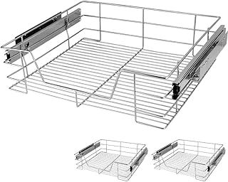 CASARIA® 3x Pull Out Telescopic Kitchen Drawer | For 60cm Units - 56cm Internal Cabinet Dimensions | Chrome-Plated | 25kg Load Capacity | Basket Shelf Organiser Storage Space Saving