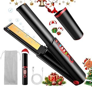 Cordless Titanium Hair Straightener and Curler, Mini Portable USB Rechargeable Fast Heat Up Flat Iron with 5V/5000mAh Battery, Anti-Scald 3-Level for Swift, Smooth and Glossy Hair, Pink (Black)