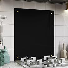 60x80cm Black Tempered Glass Splashback for Kitchen 6mm Toughened Glass Heat Resistant Splashbacks for Cookers | Pre-Drilled Holes with Fittings