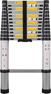 SINZUX Telescopic Ladder 3.8M/12.5FT, Stainless Steel Loft Ladder Extendable, Max Load 150kg/330lb, Adjustable Step, for Decorating, Painting