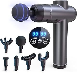 Ykgutilu Massage Gun,Massage Gun Deep Tissue,99 Speeds Powerful Percussion Massager,6 Massage Heads,LCD Touch Screen, Electric Handheld Muscle Massager with Muscle Pain Relief (Black)