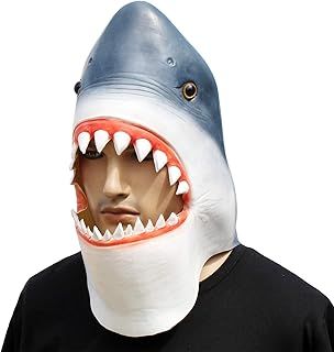 CreepyParty Shark Mask Latex Realistic Sea Animal Full Head Mask for Halloween Costume Party Carnival Cosplay,Blue