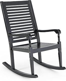MFSTUDIO Garden Rocking Chair, Acacia Wood Outdoor Furniture Seater, Highback Nursing Armchair Seat, Patio, Porch, Bedroom, Living Room Rocker for Relax, Black