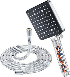 Shower Head and Hose 1.6M with Filter - YEAUPE PRO Square High Pressure Bathroom Shower Heads (115*100mm) 6 Jet Modes,Large Powerful Flow Rain Showerhead for Low Pressure Hard Water Filter Shower Head