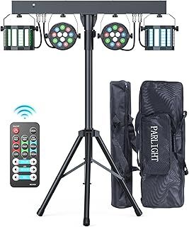 60W RGBW Derby LED Par DJ Light Set with Stand and Remote Control, Partybar Stage Lighting with dmx-3/6/15CH Disco Light for KTV, Churches, Concerts, Weddings, Christmas