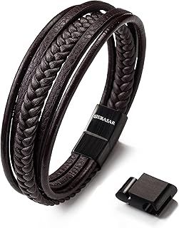 SERASAR | Premium Genuine Leather Bracelet [Braid] for Men in Black & Brown | Various Lengths | Magnetic Stainless Steel Clasp | Inclusive Jewellery Box | Great Gift Idea