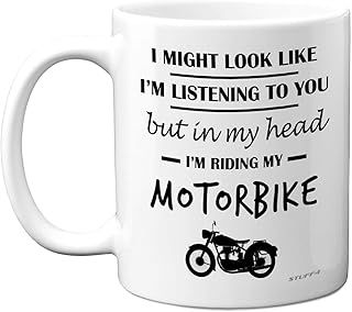 Motorbike Mug - In My Head I'm Riding My Motorbike - Funny Motor Bike Gift for Men, Motorcycle Biker 11oz Ceramic Dishwasher Safe Premium Novelty Cup