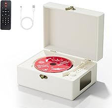 Yintiny Rechargeable Leather CD Player with Speakers, Bluetooth Transmitter, Festival Gift, BGM Player for Home Decor.
