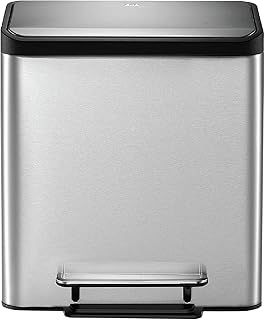 EKO Ecocasa Recycling Kitchen Bin 15+15Litre, Pedal Rubbish Bin with Two Removable Inner Buckets, Perfect for Kitchen & Home, Stainless Steel