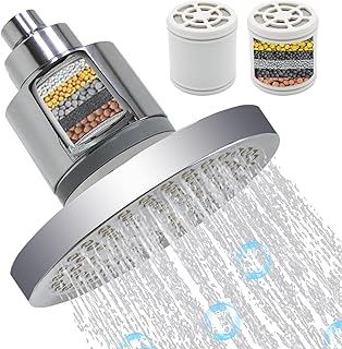 Rain Shower Head 6 Inch, Round Fixed Rainfall Shower Head with Swivel Ball and 2 Filter, Overhead Replacement Chrome