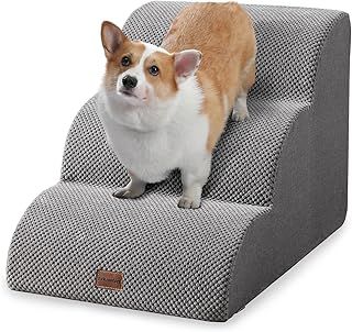 EzKamfort Dog Steps for Bed Sofa-3 Steps Dog Stairs Pet Steps for Small Dogs,Dog Ramp for Sofa with High Density Foam and Removable Cover,Non-Slip Pet Stairs Small Steps for Dogs to Get on the bed