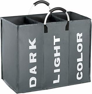 3 Section Laundry Basket Collapsible Laundry Hamper With Carry Handles Laundry Storage Washing Storage Bin (3 Section-Dark Grey)