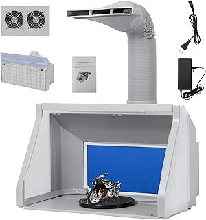 NArra Portable Airbrush Spray Booth, Foldable Paint Sprayer Box Kit with Powerful Dual Exhaust Fans, 3 LED lightings, Long Exhaust Extension Hose, Space Work Area for Painting Model DIY Arts Craft