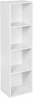 URBNLIVING Tier Wooden Bookcase Shelving Display Storage Shelf Unit Wood Shelves (White, 4 Shelf)