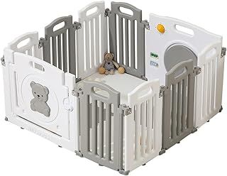 Foldable Baby Playpen with Activity Panel & Play Mats, XHFOLD01 (Grey-White)