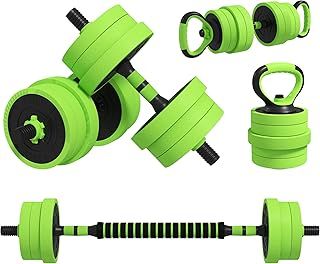 SPORTNOW 6-in-1 Adjustable Weight Dumbbells Set, Used as Barbell, Kettlebell, Push up Stand, Free Weights Set for Men and Women Home Gym Training, 20KG, Green