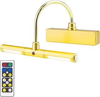 HONWELL Wireless Battery Operated LED Picture Light with Remote, 8.8 Inch Rotatable Light Heads of 3 Lighting Modes, Dimmable Display Lamp with Timer for Dartboard Painting Photo Portrait Art-Gold