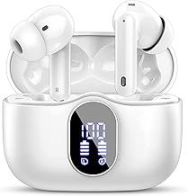 Wireless Earbuds, Bluetooth 5.3 Headphones In Ear with 4 ENC Noise Cancelling Mic, 2025 New Bluetooth Earphones Mini Deep Bass Stereo Sound, 36H Playtime LED Display Wireless Earbuds White