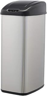 Amazon Basics Stainless Steel Rectangular Dustbin for Narrow Spaces with Hands-Free Motion Sensor, 50 L / 13.2 gallons, Black,Silver