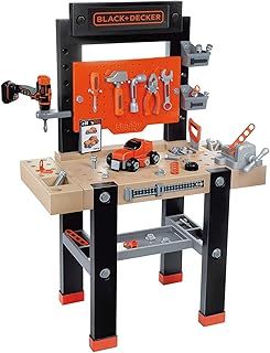 Smoby - Black and Decker Kids Centre Workbench, 92 piece Pretend play toy workbench with mechanical cordless screwdriver, car kit, tools, vice is suitable for children kids aged 3 yers and over