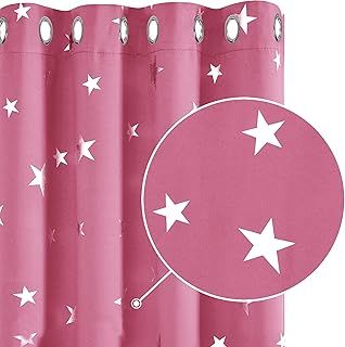 Deconovo Star Blackout Curtains Pink Kids Stars Foil Printed Thermal Insulated Eyelet Blackout Curtains for Nursery 46 x 54 Inch 1 Pair
