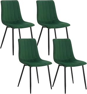 Dining Chairs Set of 4 Kitchen Chairs Wide Padded Velvet Living Room Chair Upholstered Seat with Backrest, Metal Legs, Comfy Chair for Dining Room, Bedroom, Lounge, Dark Green
