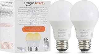 Amazon Basics Smart A60 Dimmable LED Light Bulb, E27 Base, Soft White, 2.4GHz WiFi, 8.5W, Works with Alexa Only, 2-Pack