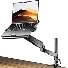 Gas Spring Laptop Mount with Adjustable Tray - Klearlook 2in1 Full Motion Monitor Laptop Stand Mount,Fully Adjustable Extension Arm Mount with 75x75/100x100mm VESA Plate,Clamp-on and Grommet Mounting