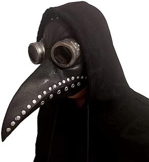 Plague Doctor Mask - Latex Long Nose Bird Beak Mask, Steampunk Rivet Face Mask for Halloween Christmas Costume Props, Adult Adjustable Belt, Black