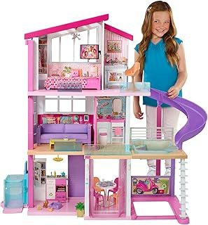 Barbie GNH53 Dreamhouse - 3-Storey Barbie House with 8 Rooms Including Pool, Slide, Elevator, 70 Doll Accessories, Fully Furnished, Adult Assembly Required, 3+ Age, 3+ x 4+ ft (39.37x124.97x119.89 cm)