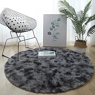 Round Rugs for Bedrooms Fluffy Living Room Circle Area Rug Soft Shaggy Carpet for Kids Room Floor Mat (Black grey, 80cm)
