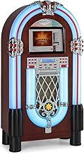 auna Graceland Touch - Jukebox, BT function, CD player, 12" touch control WLAN interface, LED light effects, USB port, SD slot, microphone input, FM radio & radio via Internet (WLAN) - Dark Brown
