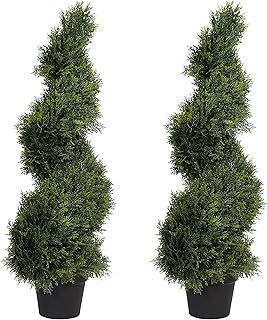 Artificial Plant, Realistic Indoor and Outdoor Fake Plant in Pot, Artificial Cedar Spiral Tree, UV and Water Resistant, Perfect for Gardens, by Blooming Artificial (90cm, 2 pack)