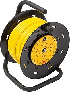 SLx Outdoor Extension Lead, 40m, 4 Socket Extension Reel, Heavy Duty Extension Cable, Thermal Cut Out, Extension Lead for Garden Lawn Mower Office, 13A Fused UK Plug