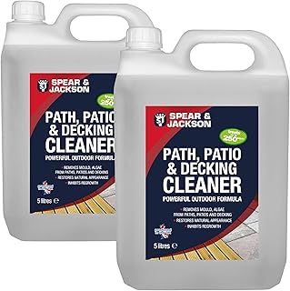 Spear and Jackson - 2 x 5 Litres Concentrate - Path Patio and Decking Cleaner - Green Algae and Mould Remover - Pressure Washer Detergent