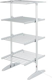 4 TIER Foldable Heated Clothes Airer - 300W,1.8m Cable, Low Running Costs, Clothes Drying Rack for Indoor Outdoor (WHITE)