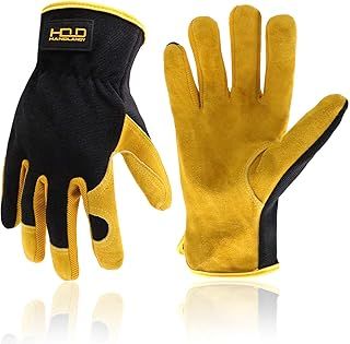 HANDLANDY Men Leather Gardening Gloves, Utility Work Gloves for Garden & Building Work, Dexterity & Breathable Construction Gloves (Large)