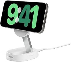 Belkin BoostCharge Pro 15W convertible magnetic wireless charging stand, MagSafe compatible fast Qi2 wireless charger, magnetic fast charger for Apple iPhone 16, 15, 14, 13, 12, AirPods Pro - White
