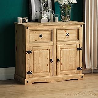 Amazon Basics Sideboard, 2 Door 2 Drawer, Solid Waxed Pine Wood Natural, Traditional, Rustic, 76 x 86 x 40