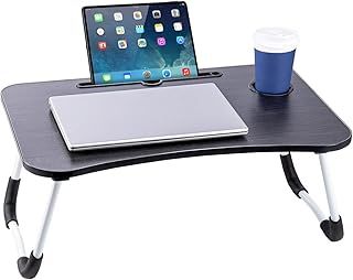Laptop Bed Table 60 x 40 x 28cm Laptop Table Stand with Foldable Legs& Cup Slot Notebook Stand Computer laptop tray for Sofa Bed (Black)