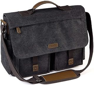 15.6 inch Laptop Shoulder Bag Vintage Waterproof Oilcloth Shoulder Bag with Padded Shoulder Strap