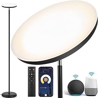 OUTON Smart LED Uplighter Floor Lamp, Dimmable Bright Torchiere Modern Lamp Works with Alexa Google Home, WiFi Remote, Tall Standing Lamp with 4 Color Temperature for Living Room Bedroom Office