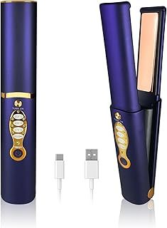 Cordless Hair Straighteners 5000 mAh Long Range Titanium Portable Flat Iron Wireless Mini Hair Straightener Curling Wand 2 in 1 Travel Straightener max. 210℃/410℉ Heats Up in Seconds