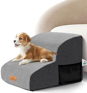 Dog Steps, 2-Step High Density Foam Dog Steps for Bed Sofa, Non-Slip Pet Ramp with Removable Washable Cover,Pet Stairs for Small Dogs Cats, Grey, 40x40x30cm