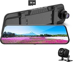 10" Mirror Dash Cam,Touch Screen Smart Rear View Mirror Camera, 1080P+1080P Dash Cam Front and Rear, Night Vision, Reverse Assist, Loop Recording, 24H Parking Mode, Included 64GB Card