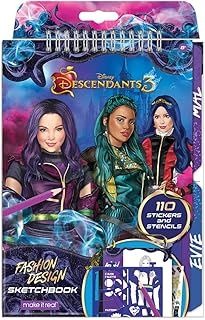 Make It Real Disney Descendants 3 Fashion Design Sketchbook - Disney Inspired Coloring Book for Girls. Includes Evie, Mal & Uma Sketch Pages, Stencils, Stickers, and Design Guide