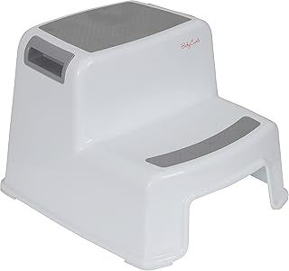 Babycurls 2 Step Stool for Toddlers Non Slip Sturdy Double Step Up For Kids Safe Toddler Loo Potty Toilet Training in The Bathroom Kitchen and Home White