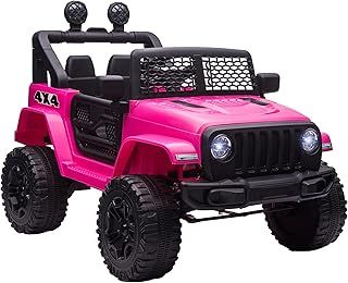 HOMCOM Kids Electric Ride On Car 12V Off Road Toy with Parental Remote Control 2 Motors Horn Lights Suspension Wheels for 3-6 Years Old Pink